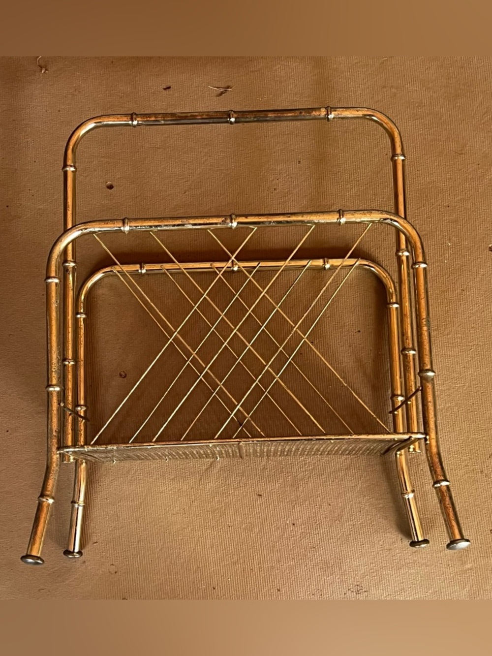 Vintage Gold Faux Bamboo Magazine Rack Mid Century Modern Hollywood Regency